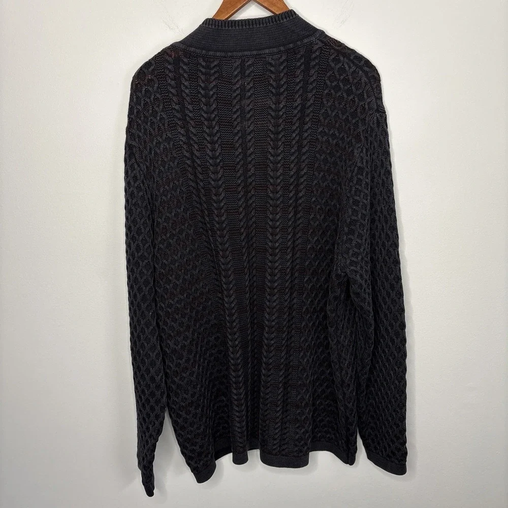 Carbon 2 Cobalt Sweater Mens XL Gray Zip Cardigan 3D Cable Knit Textured Cotton